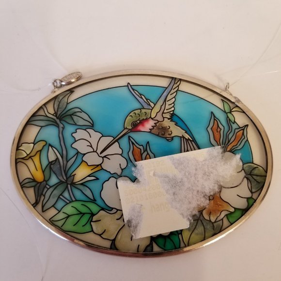 #1135B NWOT Amia Stained Glass Hummingbird Suncatcher in silverstone metal - Picture 4 of 6